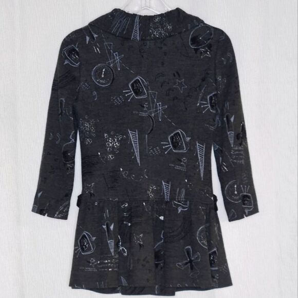 Son Jung Wan 2007 Charcoal Gray Futuristic Print Embellished Snap Front Blouse - Picture 7 of 15
